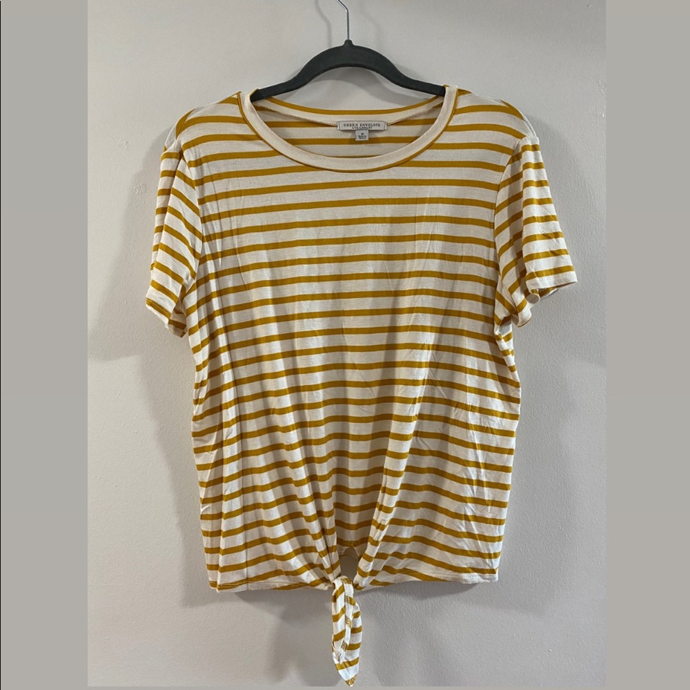 Green Envelope Knot Tie Striped Top